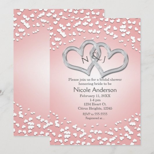 Coeurs croisés rose blanc Valentine Invitation (Devant / Derrière)