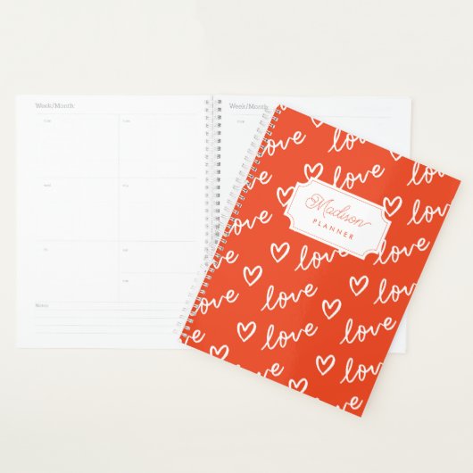 Coeurs d'amour cool en rouge avec Monogramme (Devant avec enveloppe)