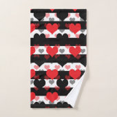 Coeurs d'Amour Noir Rouge Avec Blancs Noir (Serviette à main)