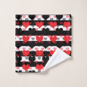 Coeurs d'Amour Noir Rouge Avec Blancs Noir (Gant de toilette)