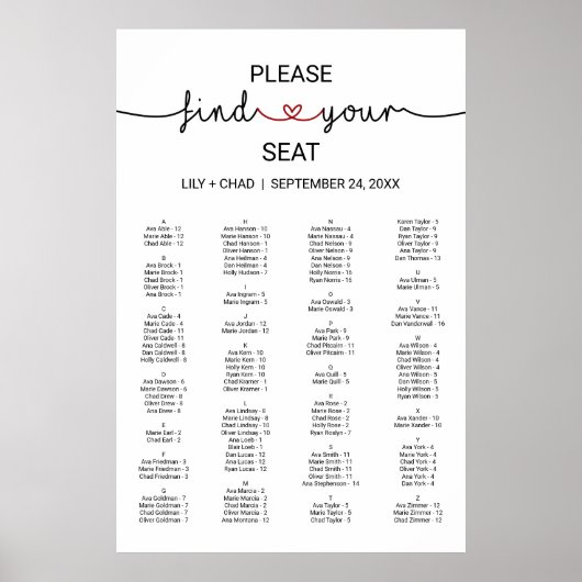 Coeurs d'amour | Tableau de sièges rouges (Devant)