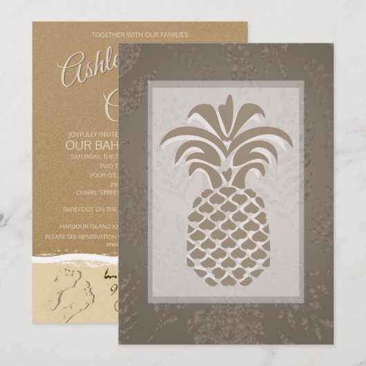 Coeurs d'ananas tropicaux Invitations de mariage (Devant / Derrière)