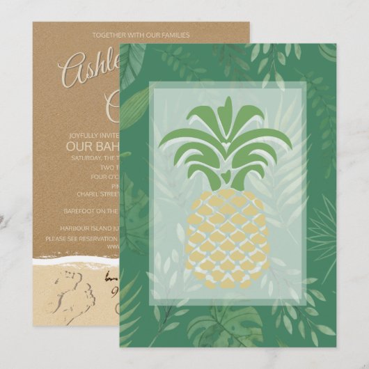 Coeurs d'ananas tropicaux Invitations de mariage (Devant / Derrière)