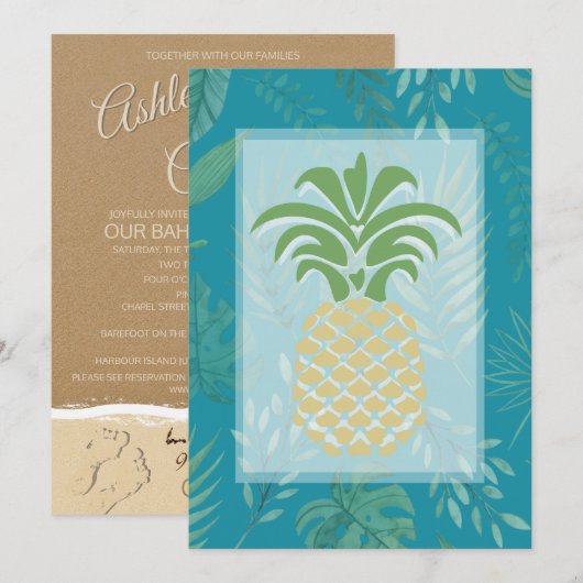 Coeurs d'ananas tropicaux Invitations de mariage (Devant / Derrière)