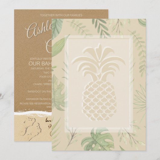 Coeurs d'ananas tropicaux Invitations de mariage (Devant / Derrière)