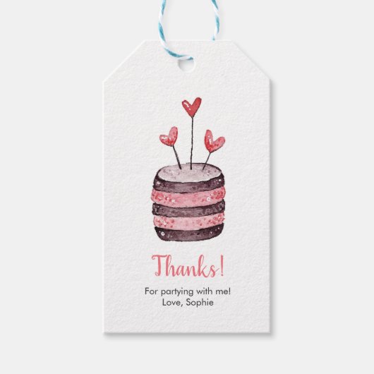 Coeurs d'anniversaire gâteau Merci étiquettes | Ba (Devant)