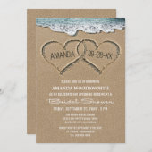 Coeurs dans la plage de sable Invitations de douch (Devant / Derrière)