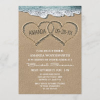 Coeurs dans la plage de sable Invitations de douch