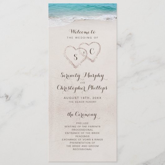 Coeurs dans le programme de mariage plage de sable (Devant)