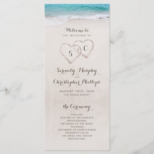 Coeurs dans le programme de mariage plage de sable (Devant)