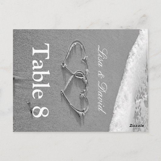 Coeurs dans les cartes de numéro de table de sable (Dos)