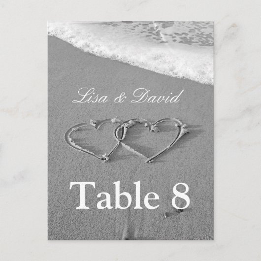 Coeurs dans les cartes de numéro de table de sable (Devant)