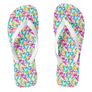 Coeurs d'aquarelle colorée mignonnes tongs motifs
