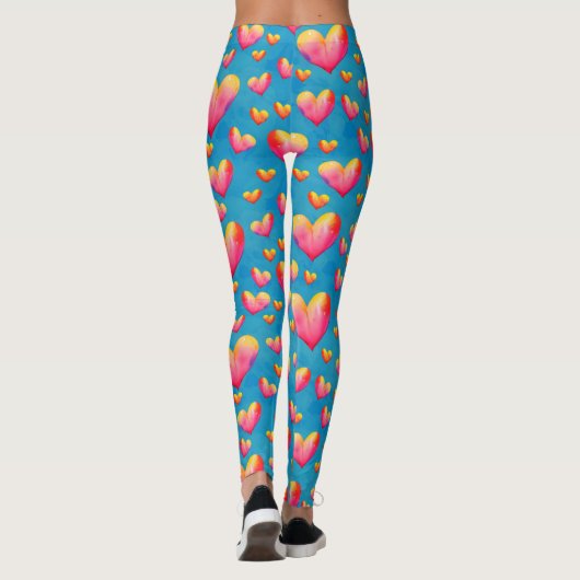 Coeurs d'aquarelle multicolores Leggings (Dos)