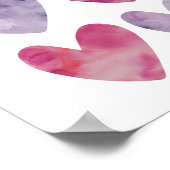 Coeurs d'aquarelle rose et violet imprimé affiche (Coin)