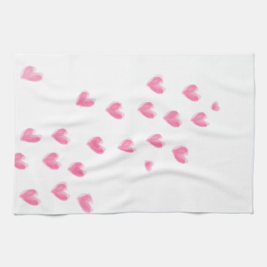 Coeurs d'aquarelle rose - Serviette de cuisine (Horizontal)
