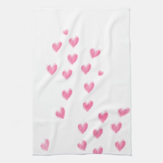 Coeurs d'aquarelle rose - Serviette de cuisine (Vertical)