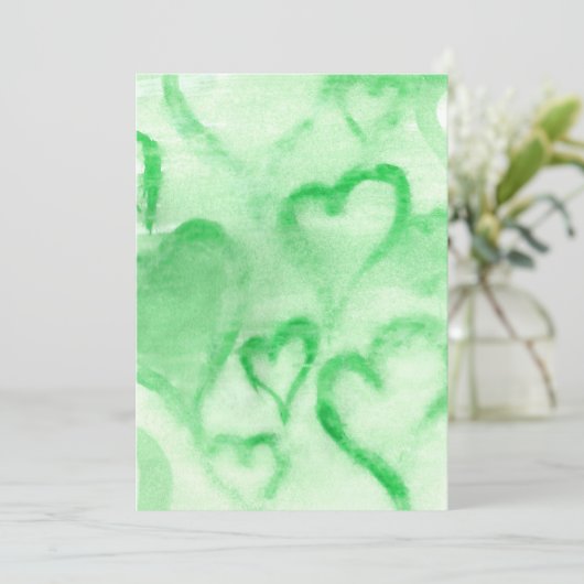 Coeurs d'aquarelle verte Invitation blanche (Debout devant)