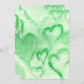 Coeurs d'aquarelle verte Invitation blanche (Devant / Derrière)