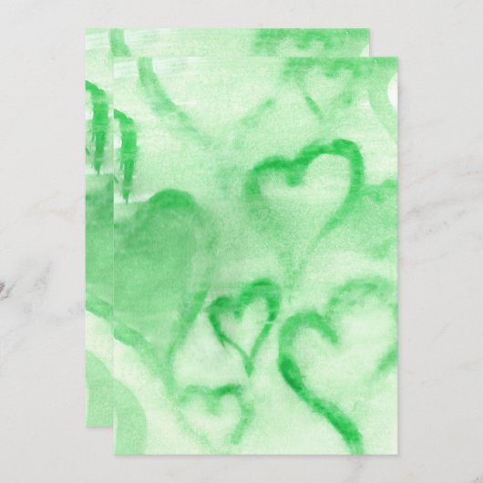 Coeurs d'aquarelle verte Invitation blanche (Devant / Derrière)