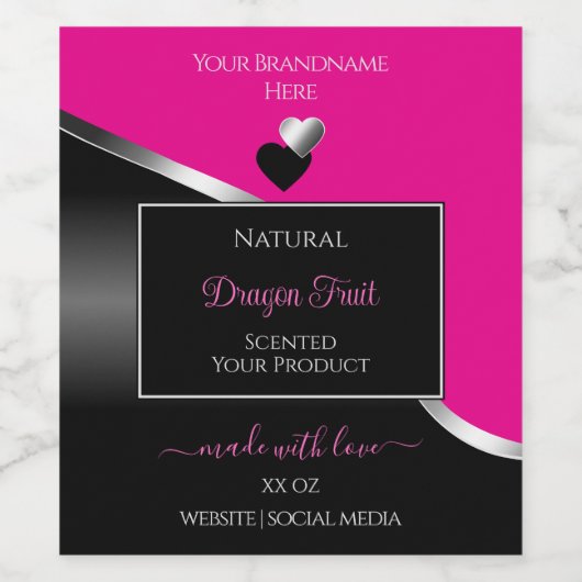 Coeurs d'argent chaud rose noir Wavy Étiquettes de (Étiquettes simples)