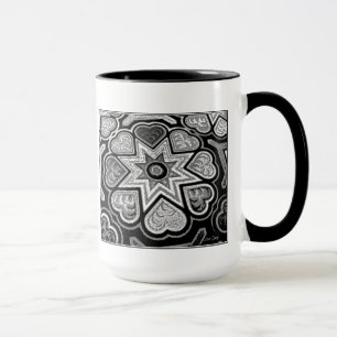 Coeurs d'art populaire noir et blanc Mug