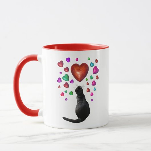 Coeurs de chat noir Valentine Mug (Gauche)