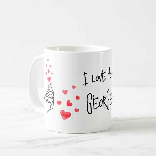 Coeurs de doigt d'amour rouge tasse de café (Devant gauche)