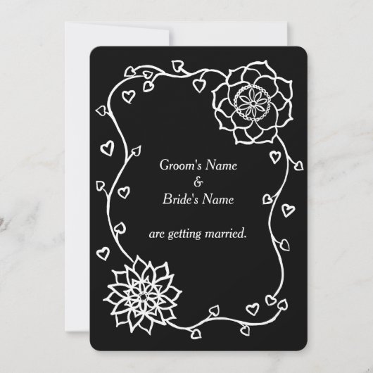 Coeurs de fleurs blanches sur les invitations noir (Devant)