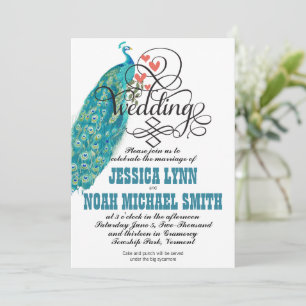 Coeurs de paon vintage Invitation Turquoise et cor