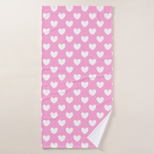 Coeurs de polka blanc sur Cotton Candy rose (Serviette de bain)