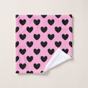 Coeurs de polka noir sur coton bonbon rose