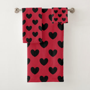 Coeurs de polka noir sur rouge