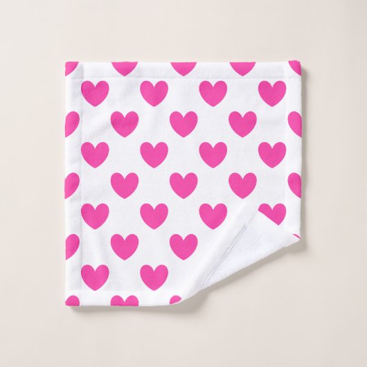 Coeurs de polka rose Fuchsia sur blanc (Gant de toilette)