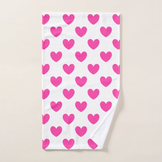 Coeurs de polka rose Fuchsia sur blanc (Serviette à main)