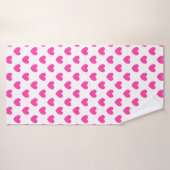 Coeurs de polka rose Fuchsia sur blanc (Serviette de bain)