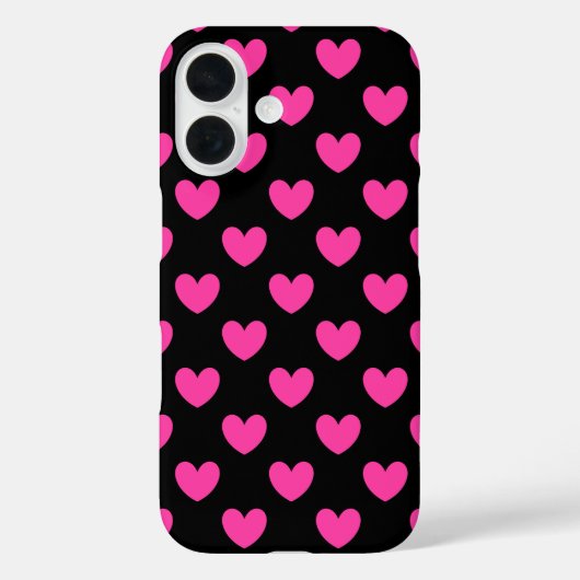Coeurs de polka rose Fuchsia sur le Coque noir-Mat (Verso)