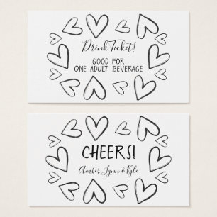 Coeurs décontractés. Billet de boisson noir sur bl