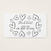 Coeurs décontractés. Billet de boisson noir sur bl (Devant)