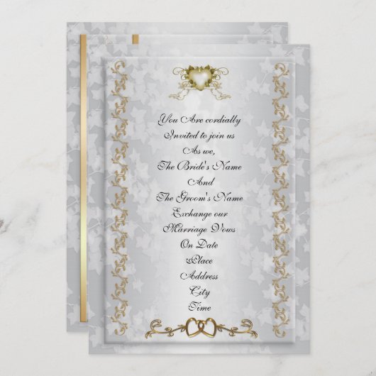 Coeurs d'or faire-part de mariage (Devant / Derrière)