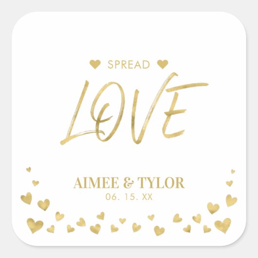 Coeurs d'or répandre l'amour Mariage Favor Sticker (Devant)