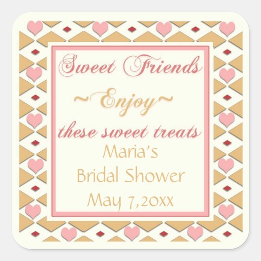 Coeurs d'or rose Diamants Bonbons Stickers Buffet (Devant)