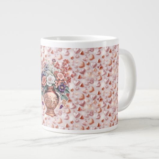 Coeurs d'or rose et fleurs Jumbo Mug en céramique (Devant droit)