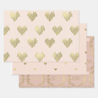 Coeurs d'or rose Love Wrapping feuilles de papier