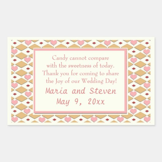 Coeurs d'or rose Stickers Buffet de bonbons rectan (Devant)