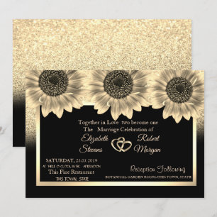 Cœurs dorés, Tournesols, Faire-part de mariage pai