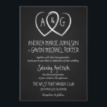 Coeurs du tableau de bord Faire-part de mariage Mo<br><div class="desc">Un coeur ouvert mignon et fantaisiste lié avec des initiales monographiques crée une façon amusante de dire au monde que vous épousez votre amour. Invitations de mariage de style tableau noir et blanc avec écriture rétro typographie de lettre de craie. Parfait pour les mariages modernes avec une douce touche rustique...</div>