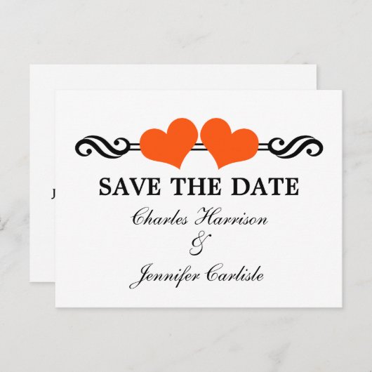 Coeurs Élégants Enregistrer la date Carte postale, (Devant / Derrière)