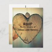 Coeurs en bois rustique - Carte postale RSVP (Devant / Derrière)