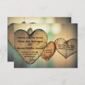 Coeurs en bois rustique - Faire-part de mariage 3x (Devant / Derrière)